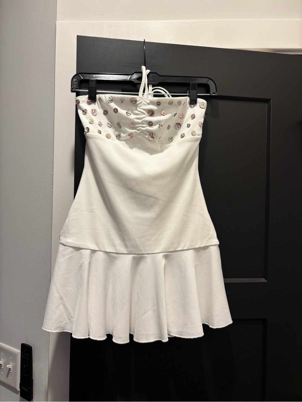 Peppermayo Sabelle Halter Mini Dress White XS 2 Button Embellished Iridescent - Picture 9 of 14